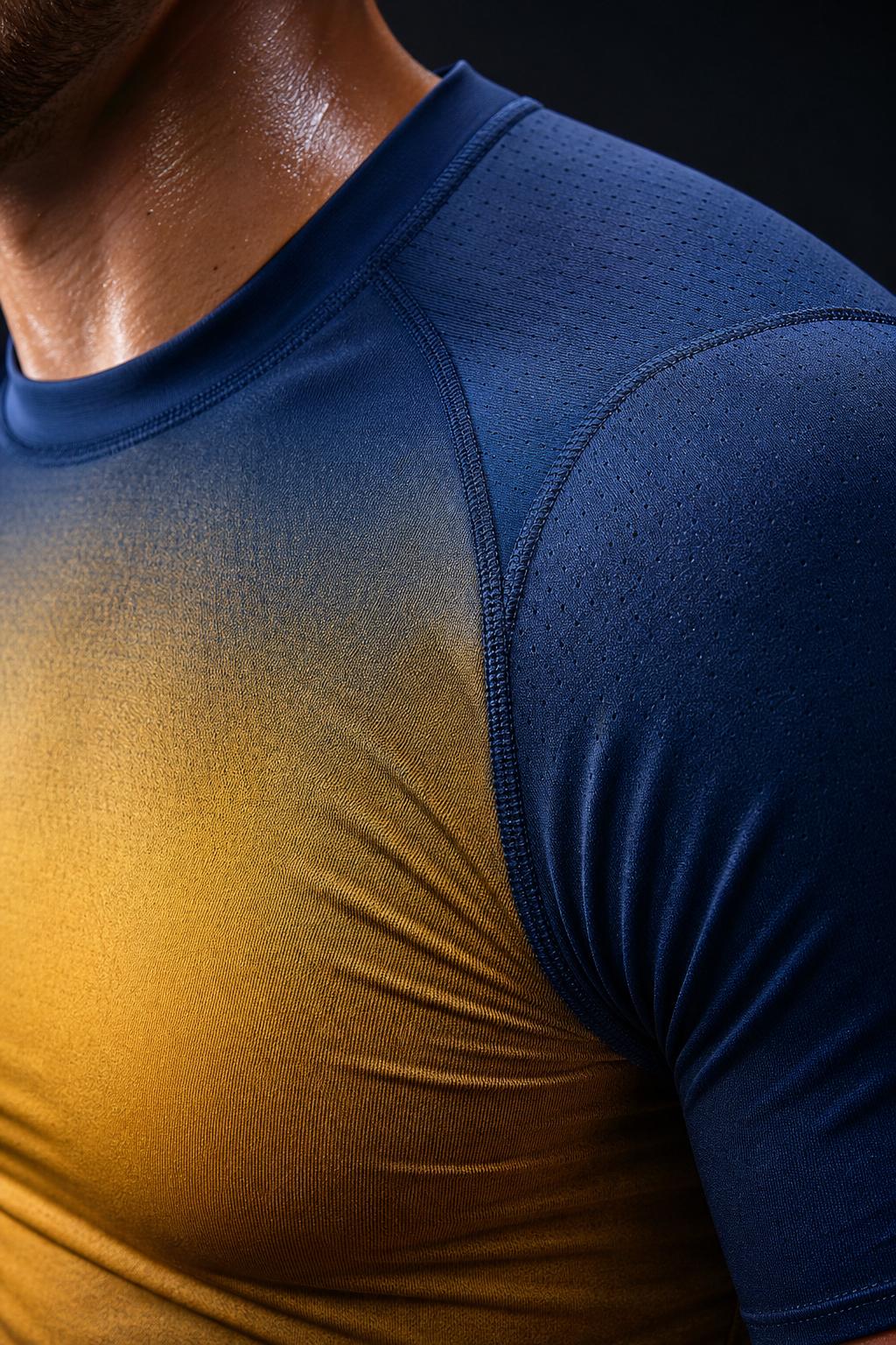 Macro detail of premium sublimated sportswear fabric and stitching
