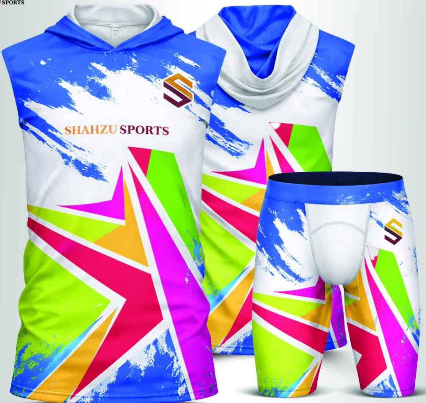 Custom sublimated sportswear with vibrant colors and patterns